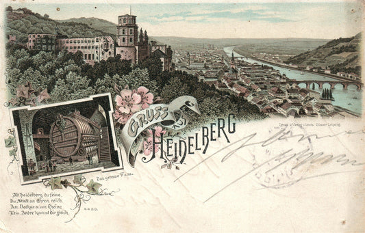 GERMANY GRUSS AUS HELDELBERG 1896 ANTIQUE POSTCARD