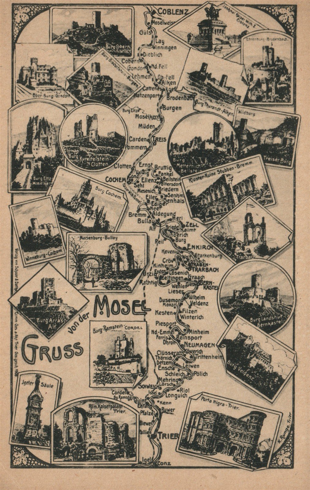 GERMANY GRUSS VON DER MOSEL ANTIQUE POSTCARD