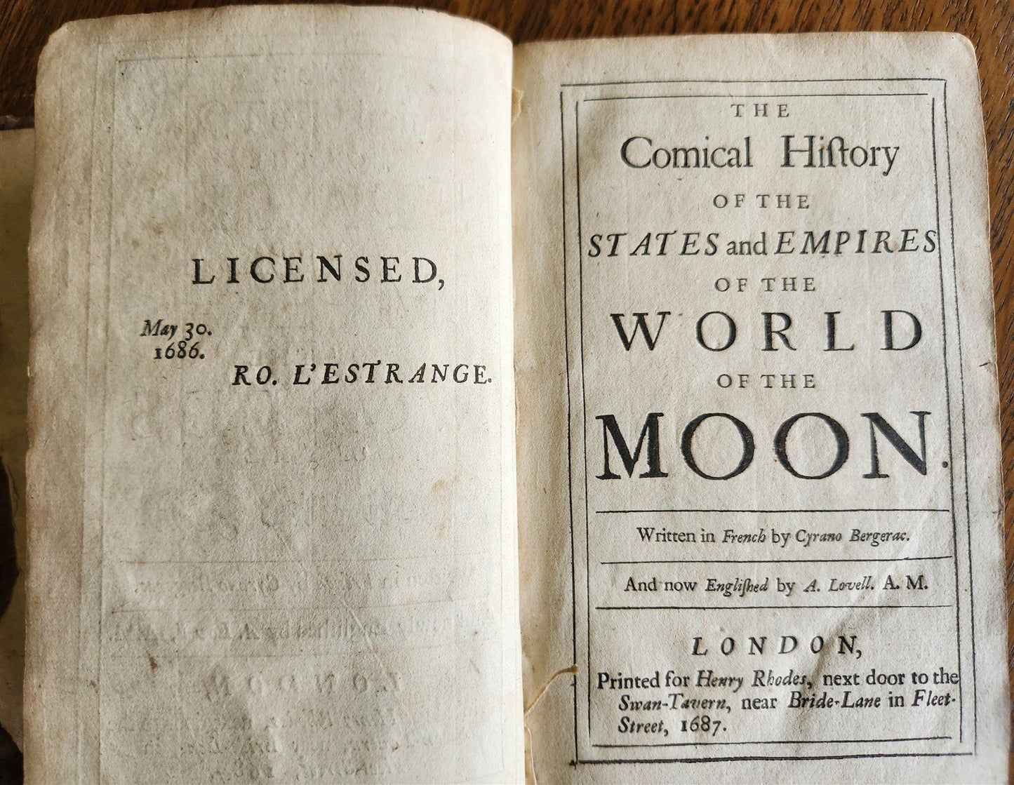 1687 COMICAL HISTORY of STATES & EMPIRES of the WORLDS of the MOON & SUN antique