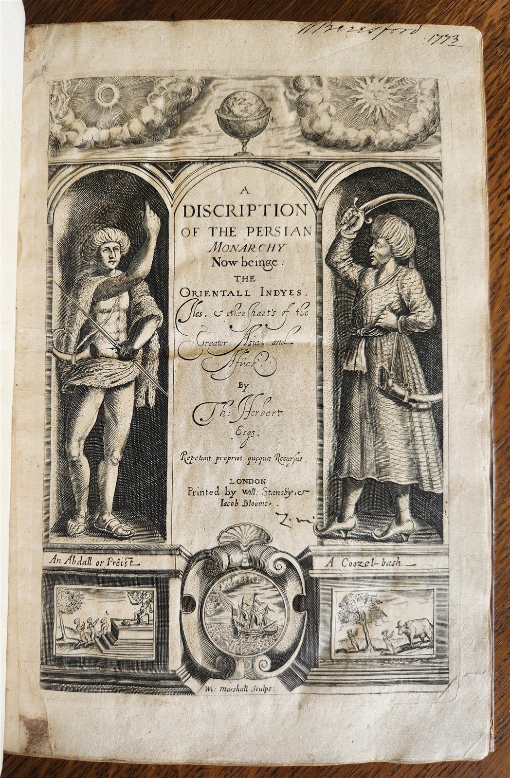 1634 DESCRIPTION of PERSIAN MONARCHY illustrated ANTIQUE in ENGLISH Th.Herbert
