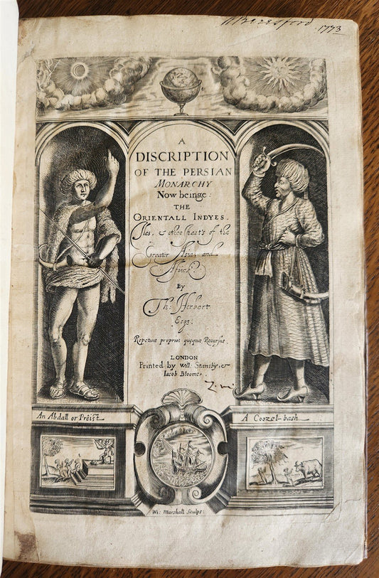 1634 DESCRIPTION of PERSIAN MONARCHY illustrated ANTIQUE in ENGLISH Th.Herbert