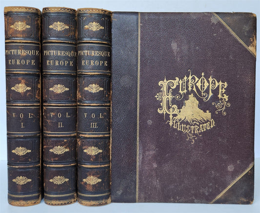 1879 PICTURESQUE EUROPE GREAT BRITAIN & CONTINENT 3 VOLUMES illustrated ANTIQUE