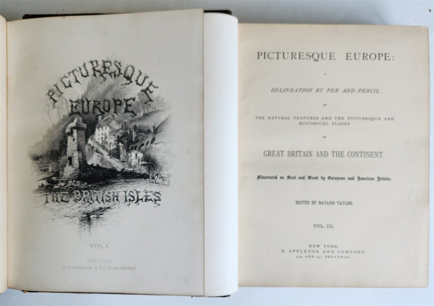 1879 PICTURESQUE EUROPE GREAT BRITAIN & CONTINENT 3 VOLUMES illustrated ANTIQUE