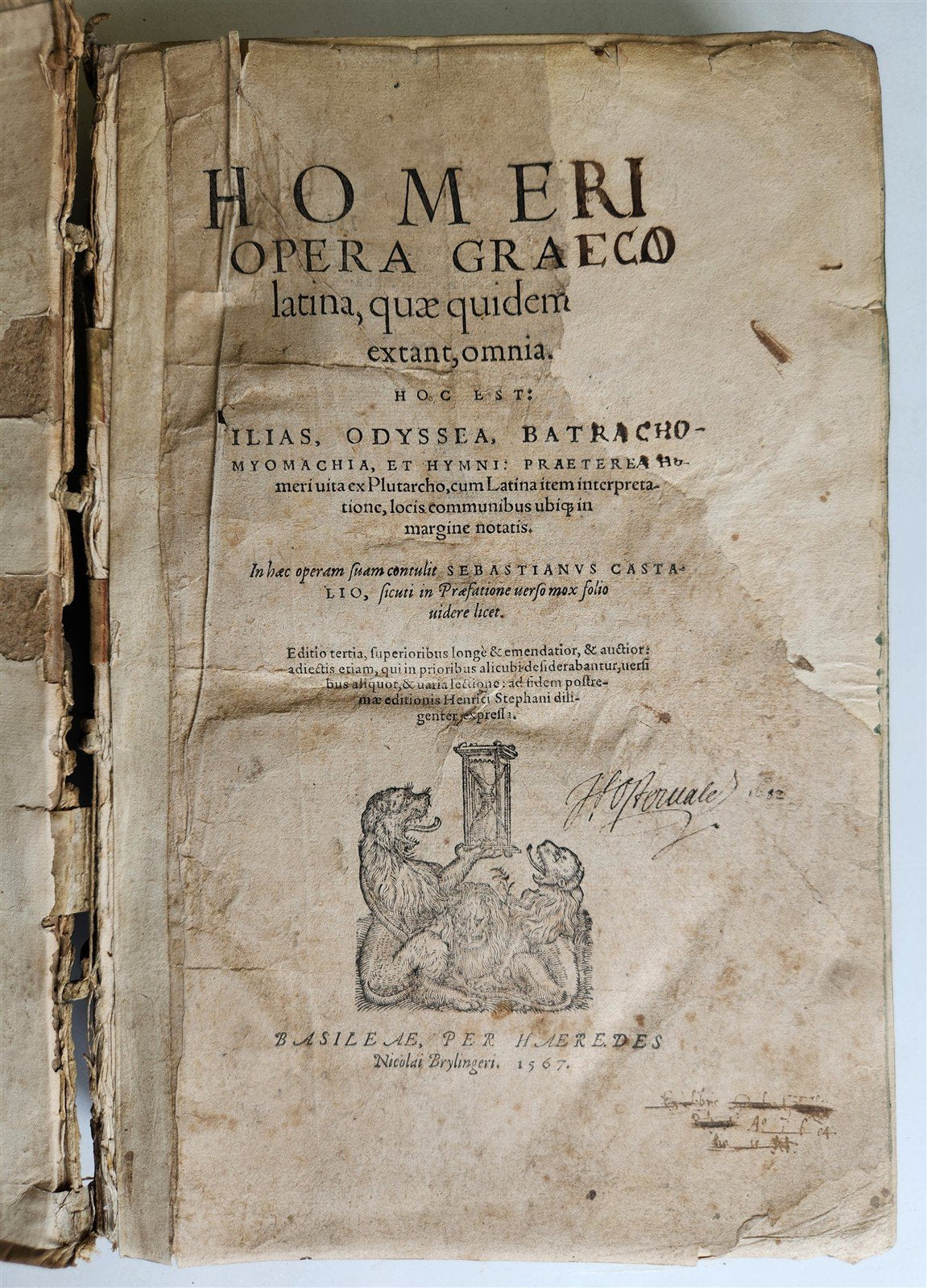 1567 HOMER in GREEK & LATIN FOLIO antique ILIAS ODYSSEA BATRACHOMYOMACHIA HYMNI