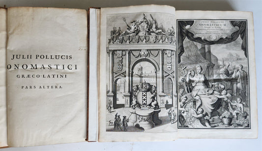 1706 Onomasticum Graece & Latine by Julius Pollux 2 FOLIO VOLUMES antique