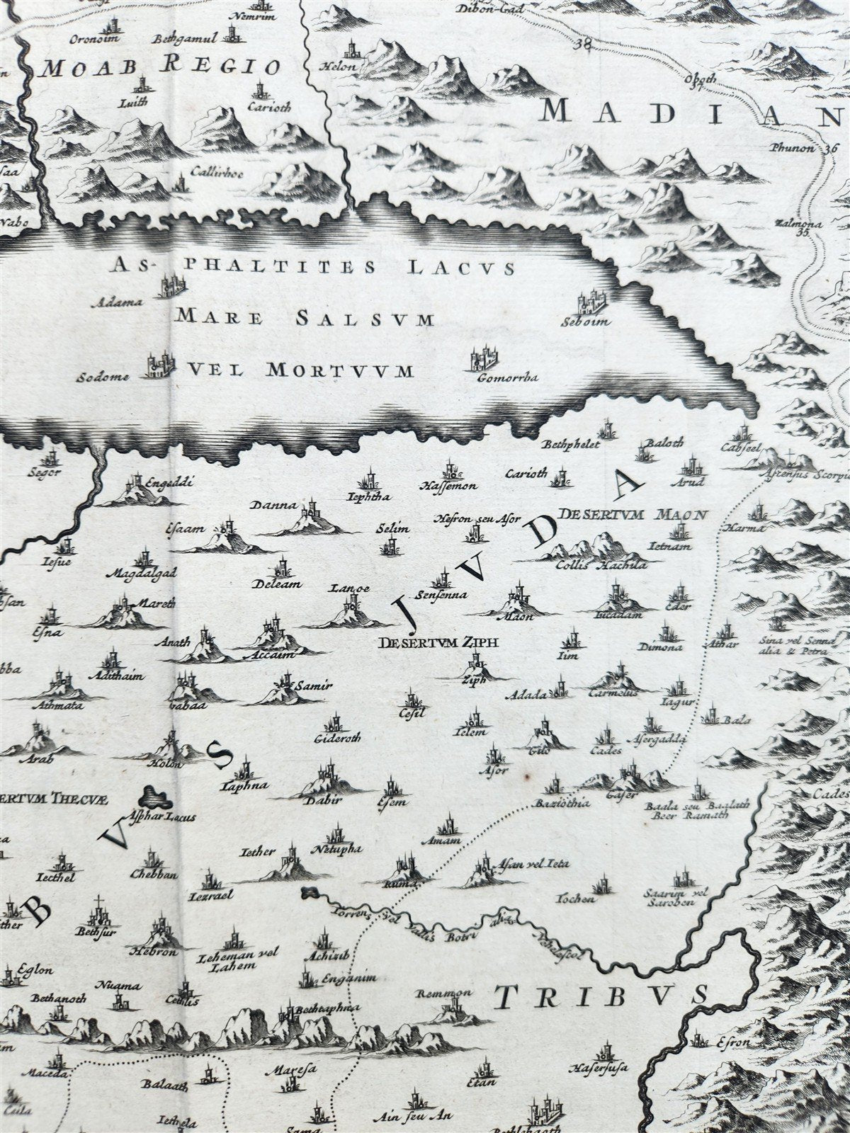 1717 HOLY LAND MAP Jacobus Bonfrerius antique Tabula Geographica Terrae Sanctae
