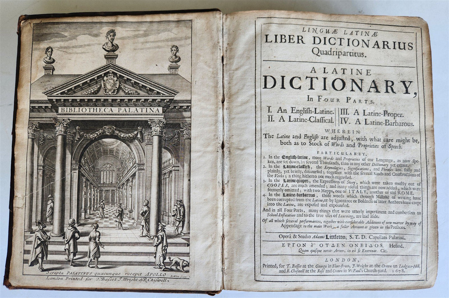 1678 LATIN DICTIONARY London ILLUSTRATED w/ MAPS antique