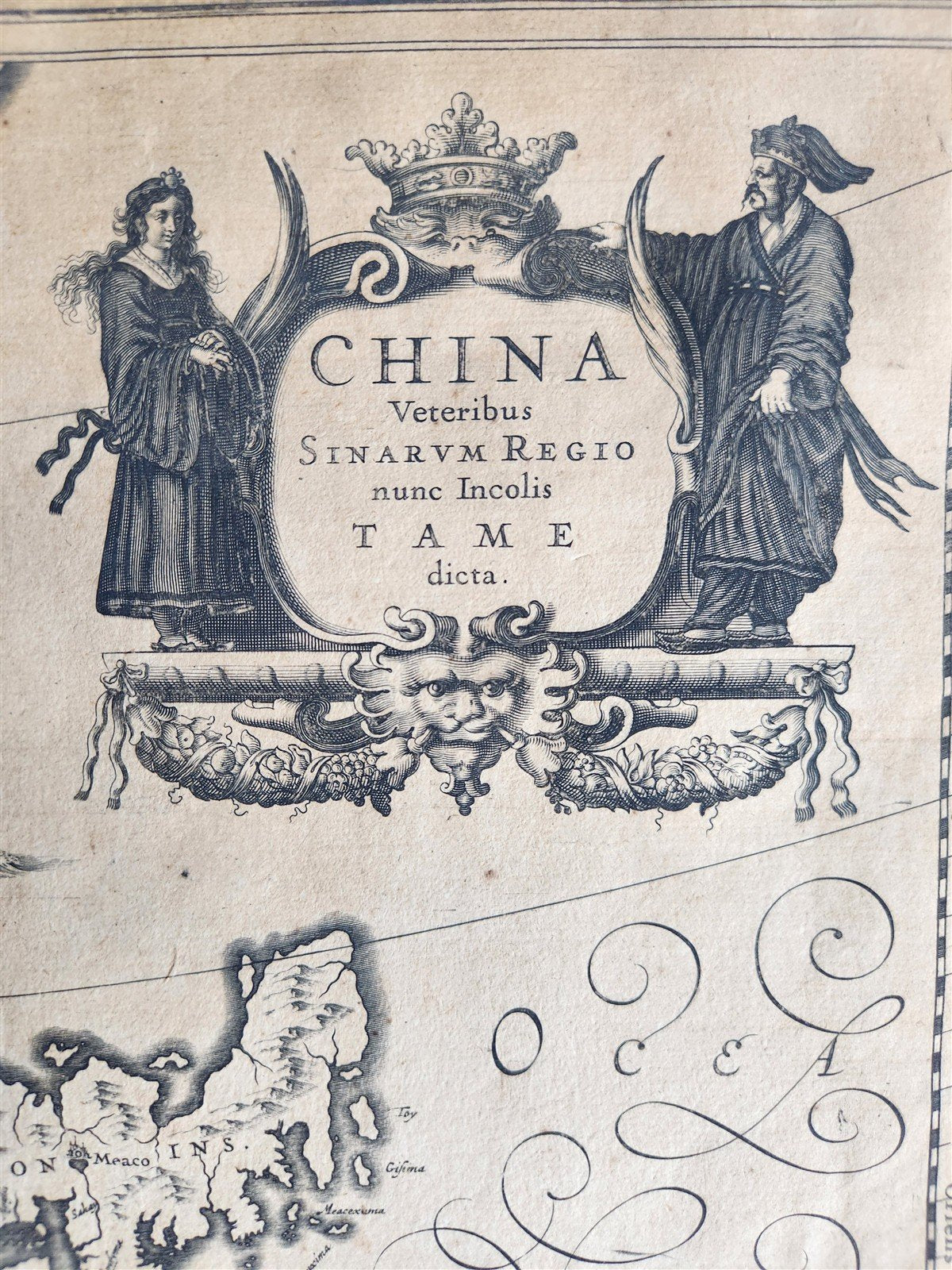 1635 MAP of CHINA JAPAN & KOREA antique ORIGINAL