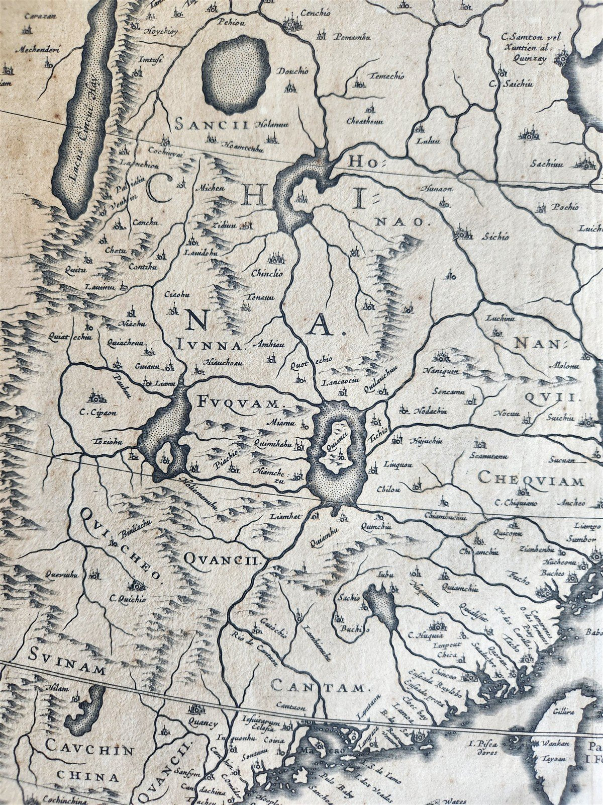 1635 MAP of CHINA JAPAN & KOREA antique ORIGINAL