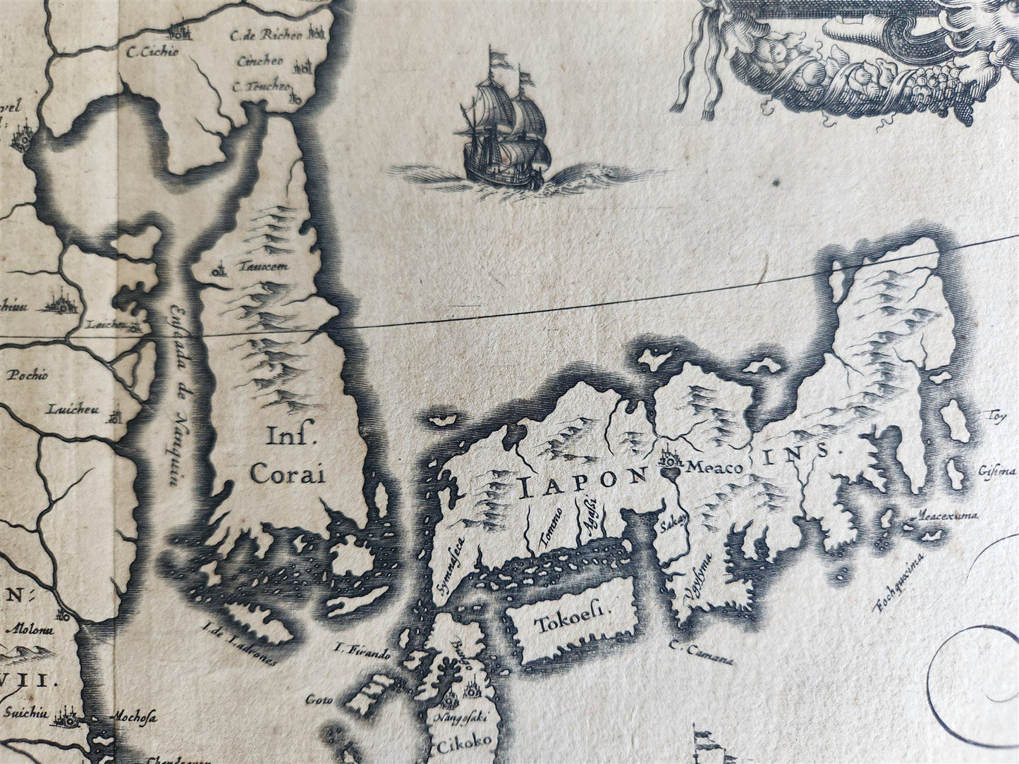 1635 MAP of CHINA JAPAN & KOREA antique ORIGINAL
