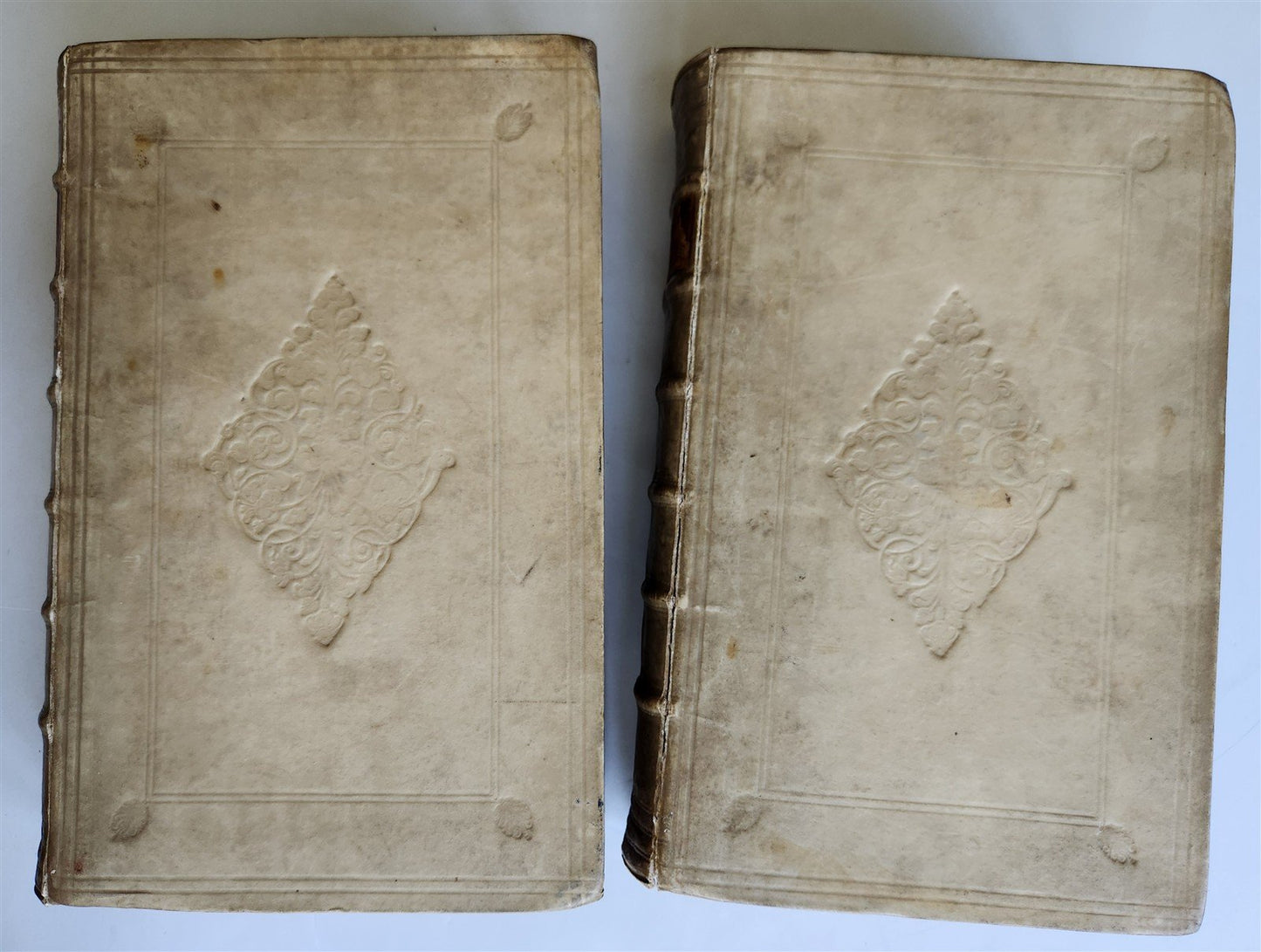 1718 GREEK BIBLE CONCORDANCE 2 volumes BLIND TOOLED VELLUM BINDING antique