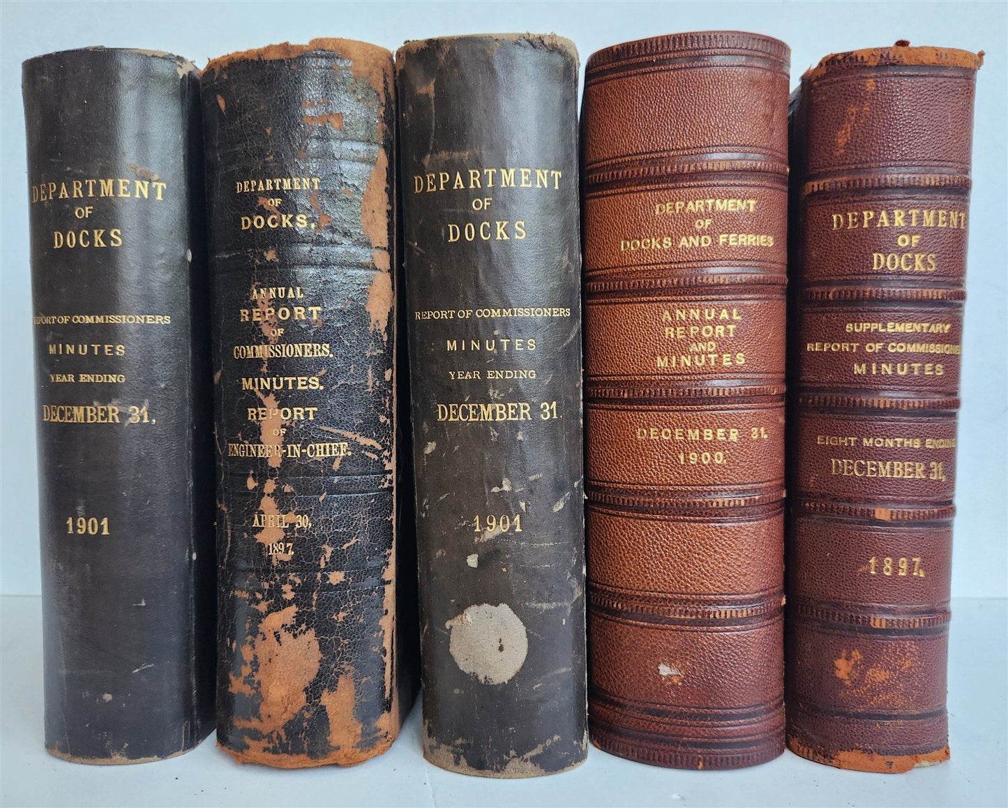 1897-1901 DEPARTMENT of DOCKS & FERRIES of NEW YORK REPORTS 6 VOLUMES antique