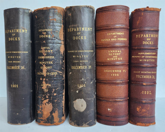 1897-1901 DEPARTMENT of DOCKS & FERRIES of NEW YORK REPORTS 6 VOLUMES antique