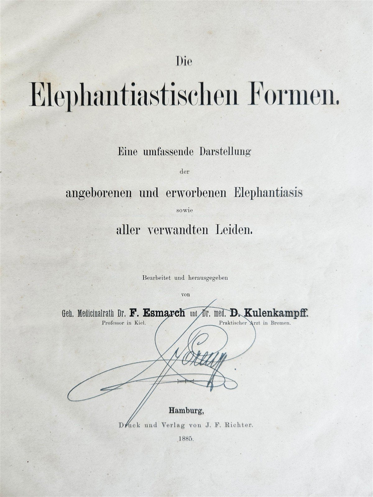1885 ELEPHANTIASIS antique ILLUSTRATED FOLIO in GERMAN by Esmarch & Kulenkampff