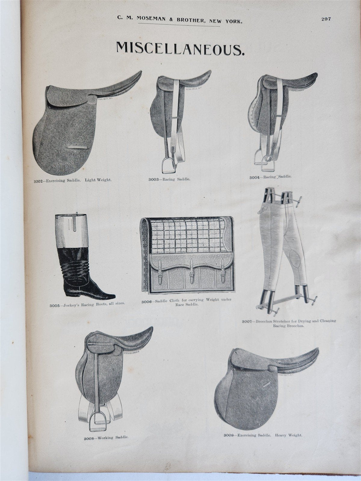1890 MOSEMAN'S EQUESTRIAN TRADE CATALOG antique ILLUSTRATED FOLIO Americana