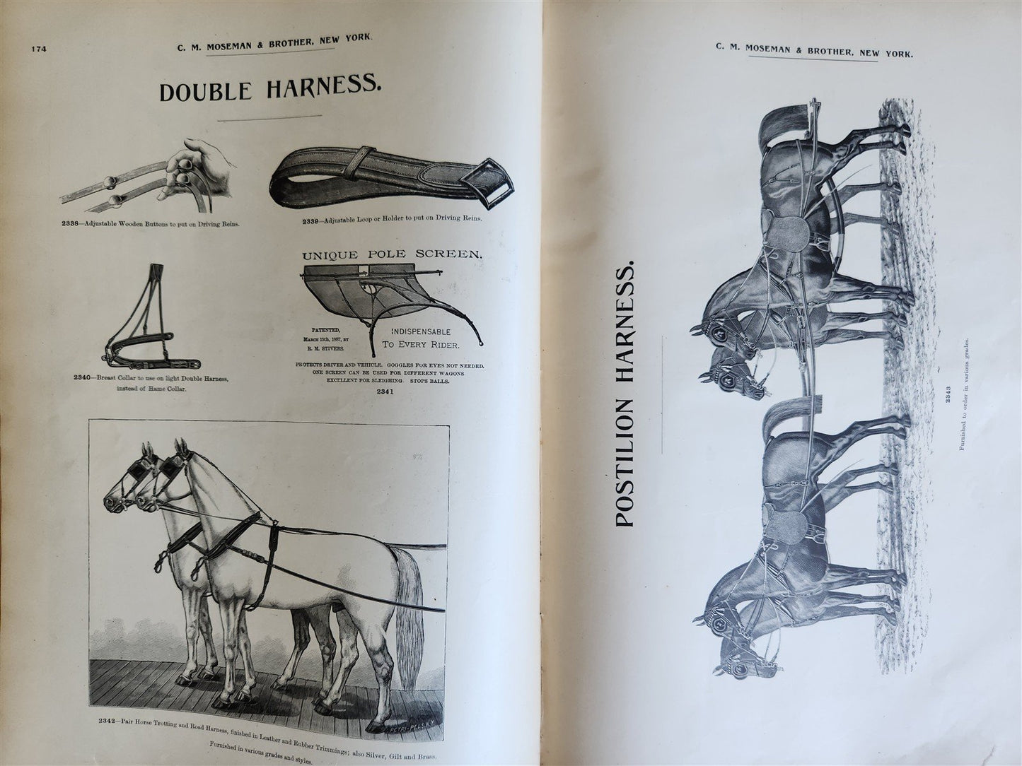 1890 MOSEMAN'S EQUESTRIAN TRADE CATALOG antique ILLUSTRATED FOLIO Americana
