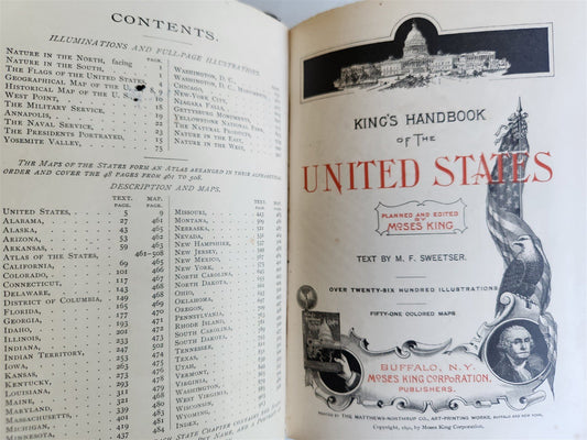 1891 KING'S HANDBOOK of UNITED STATES antique ILLUSTRATED AMERICANA