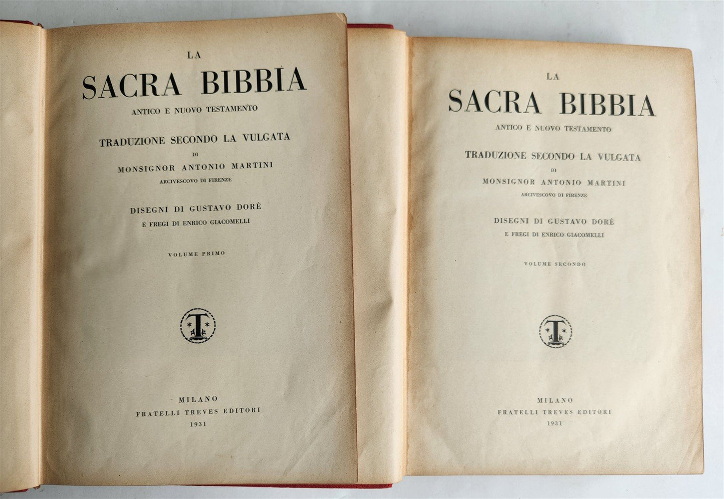 1931 BIBLE in ITALIAN ILLUSTRATED by GUSTAVE DORE antique 2 VOLS LA SACRA BIBBIA