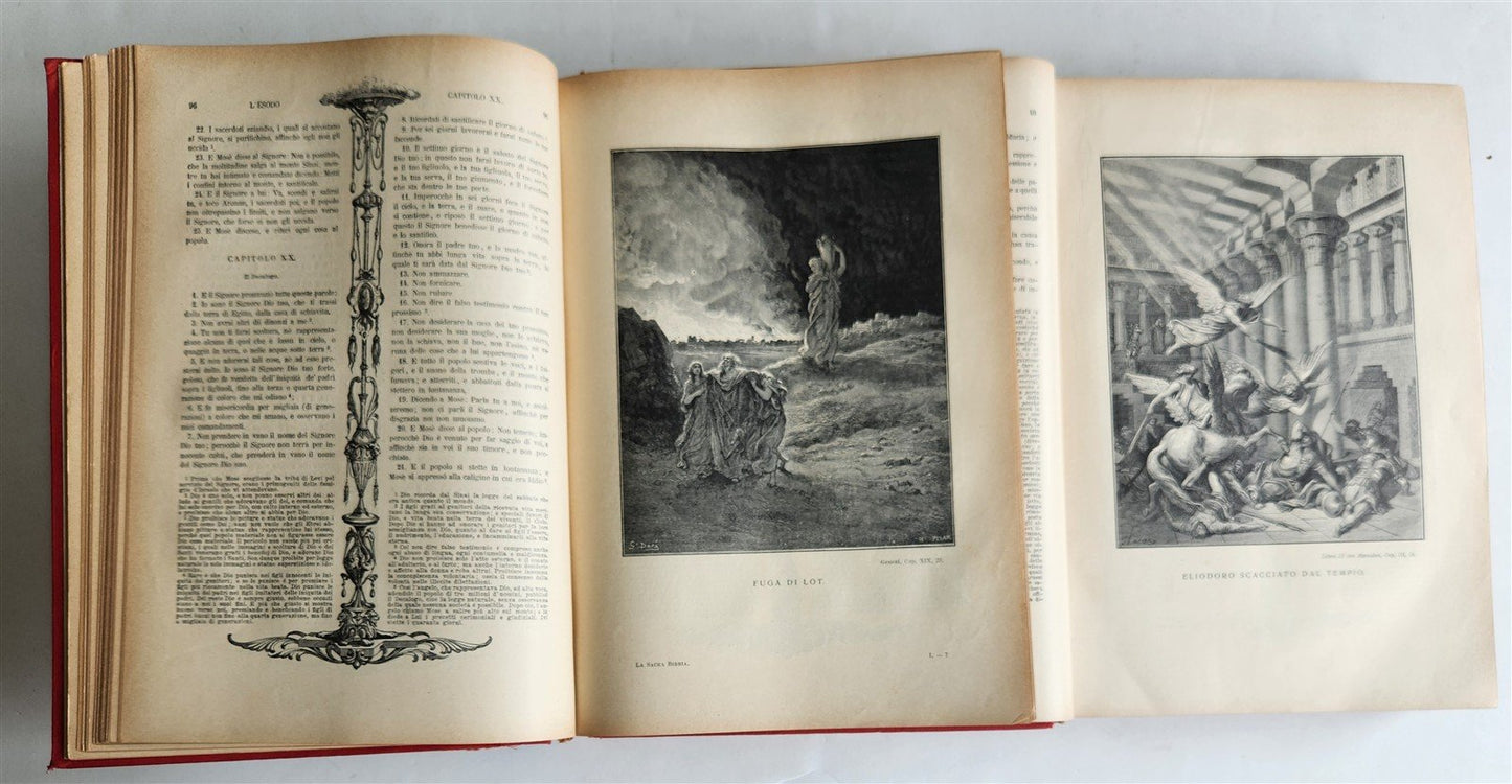 1931 BIBLE in ITALIAN ILLUSTRATED by GUSTAVE DORE antique 2 VOLS LA SACRA BIBBIA