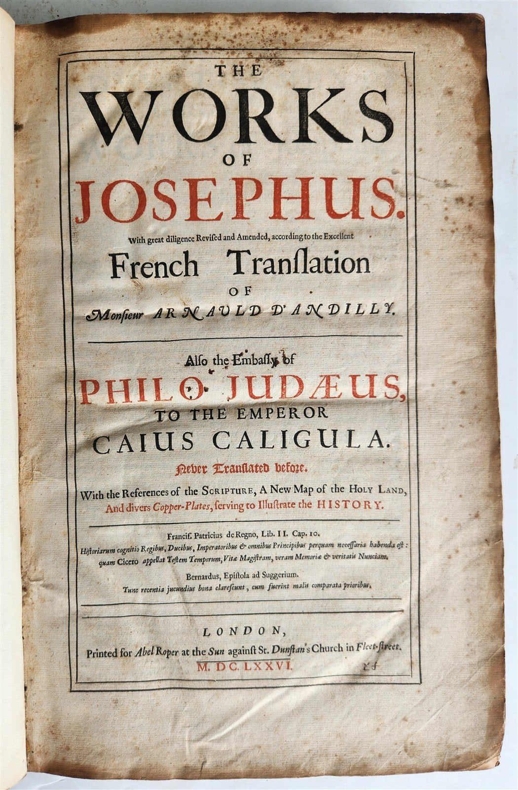 1676 WORKS of JOSEPHUS embassy of PHILO JUDAEUS to CALIGULA antique ILLUSTRATED
