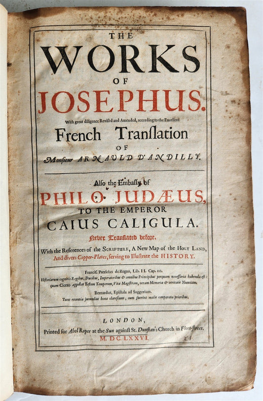 1676 WORKS of JOSEPHUS embassy of PHILO JUDAEUS to CALIGULA antique ILLUSTRATED
