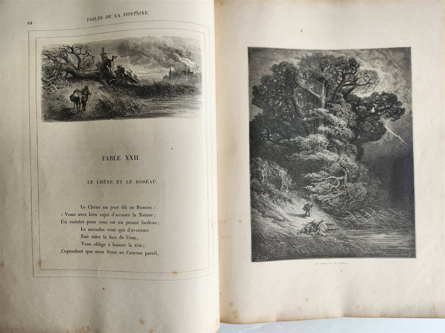 1868 FABLES by JEAN de LA FONTAINE illustrated by GUSTAVE DORE antique FOLIO
