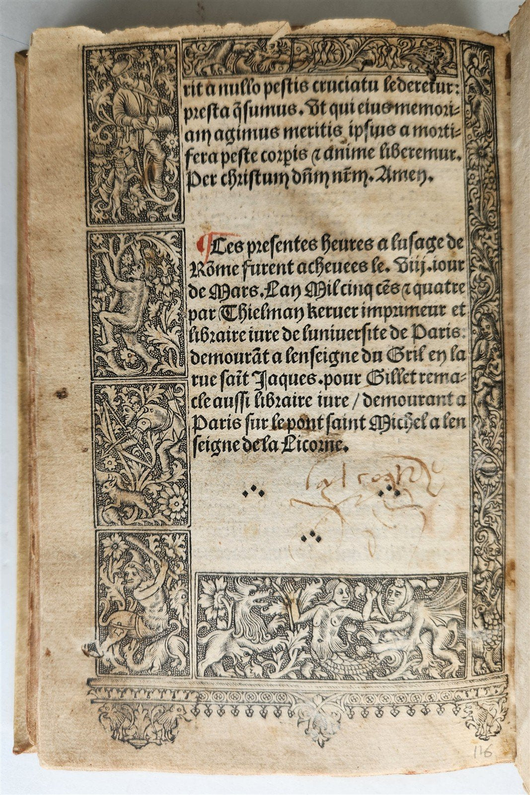 1504 POST-INCUNABULA BOOK of HOURS by Thielman Kerver fully illustrated antique