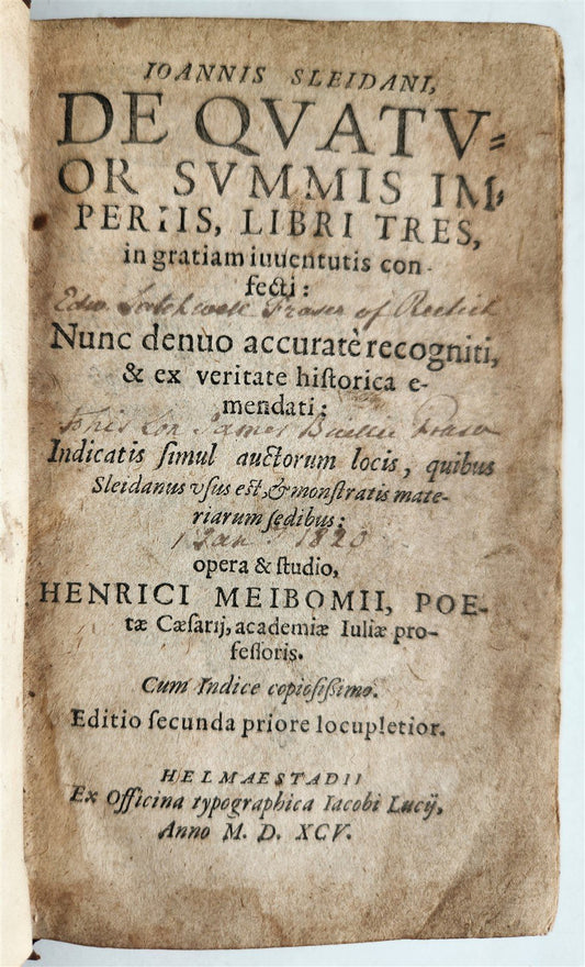 1595 HISTORY of GREAT EMPIRES Babylonian Persian Greek Roman by SLEIDAN antique