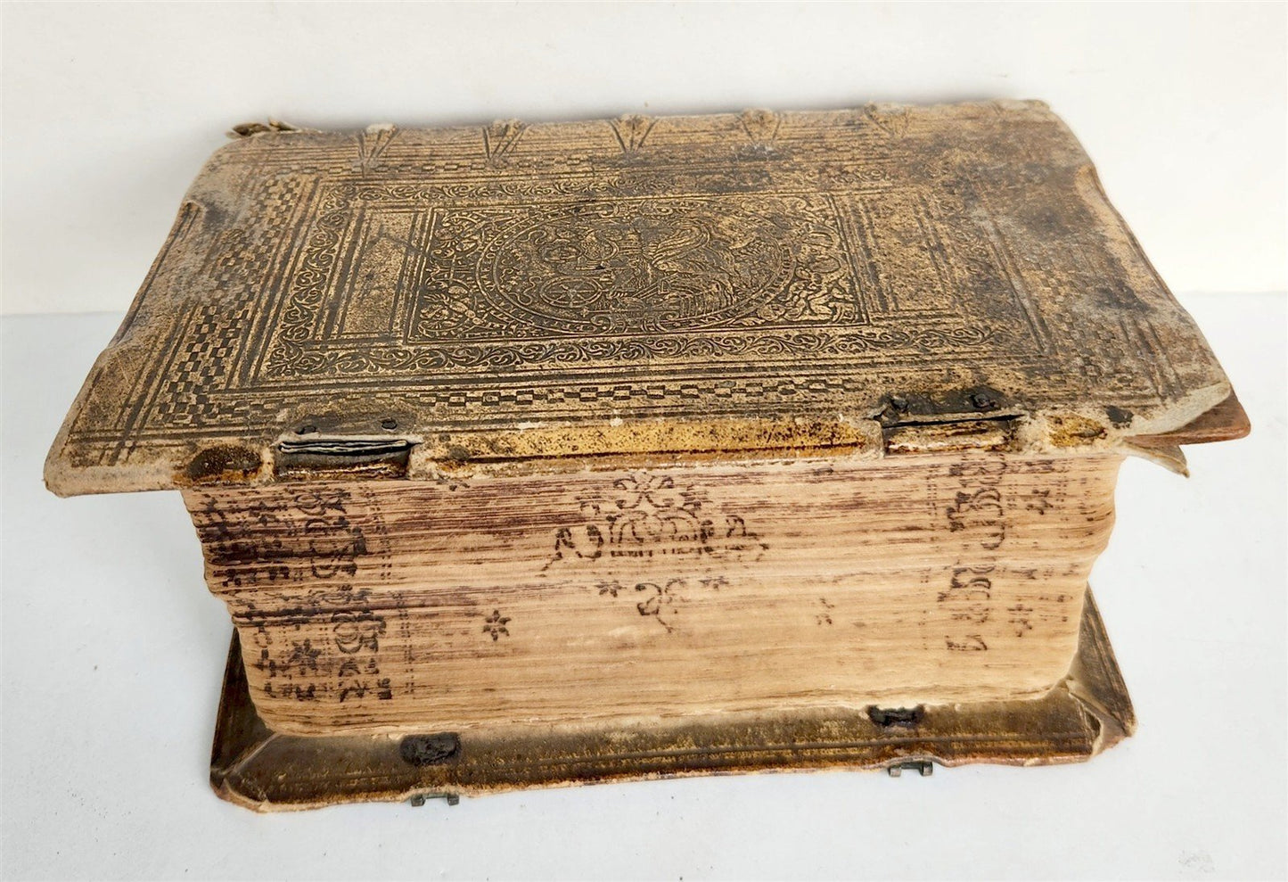 1585 BIBLE ILLUSTRATED antique ORIGINAL PIGSKIN BINDING LATIN BIBLIA SACRA 16 c.