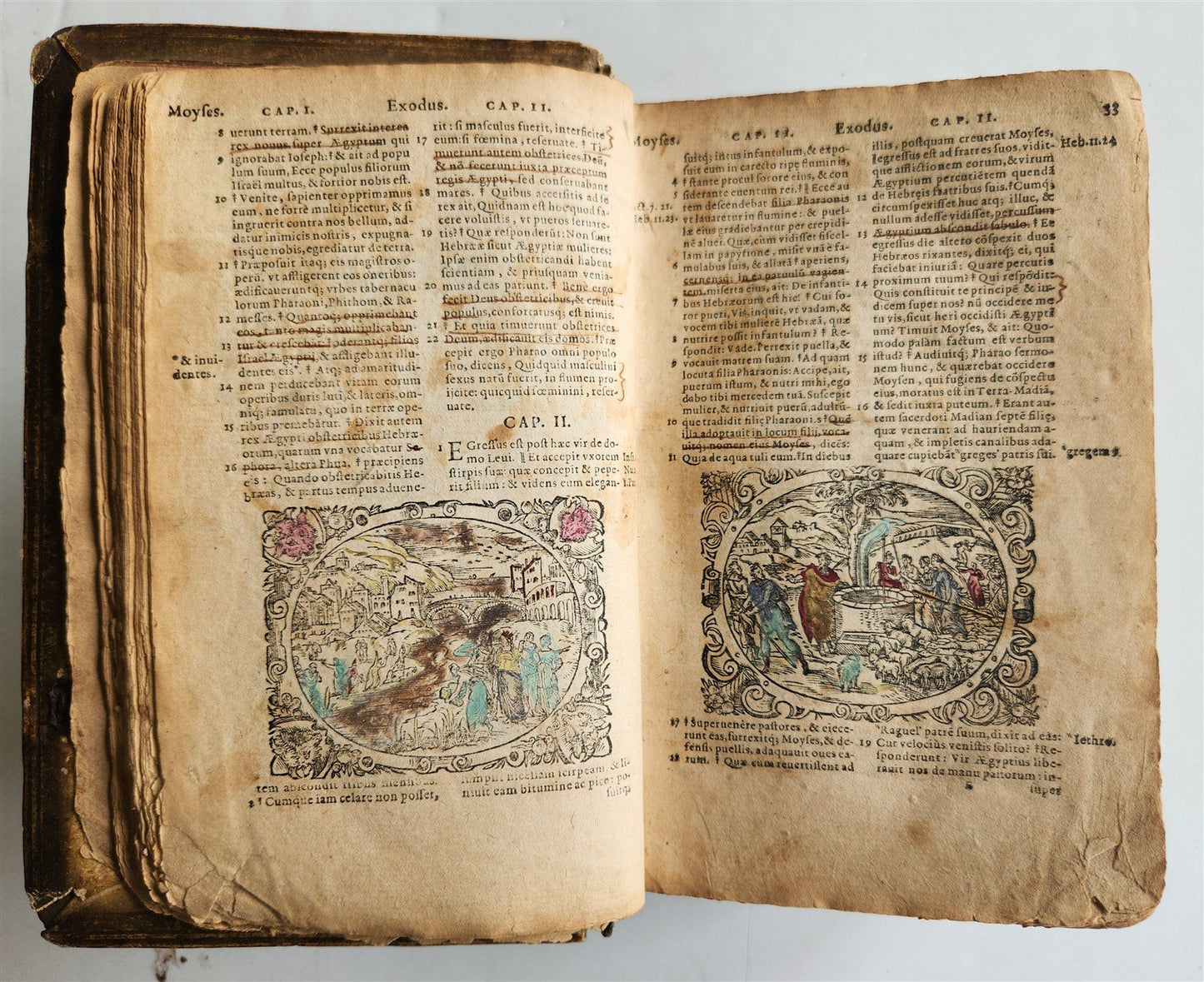 1585 BIBLE ILLUSTRATED antique ORIGINAL PIGSKIN BINDING LATIN BIBLIA SACRA 16 c.