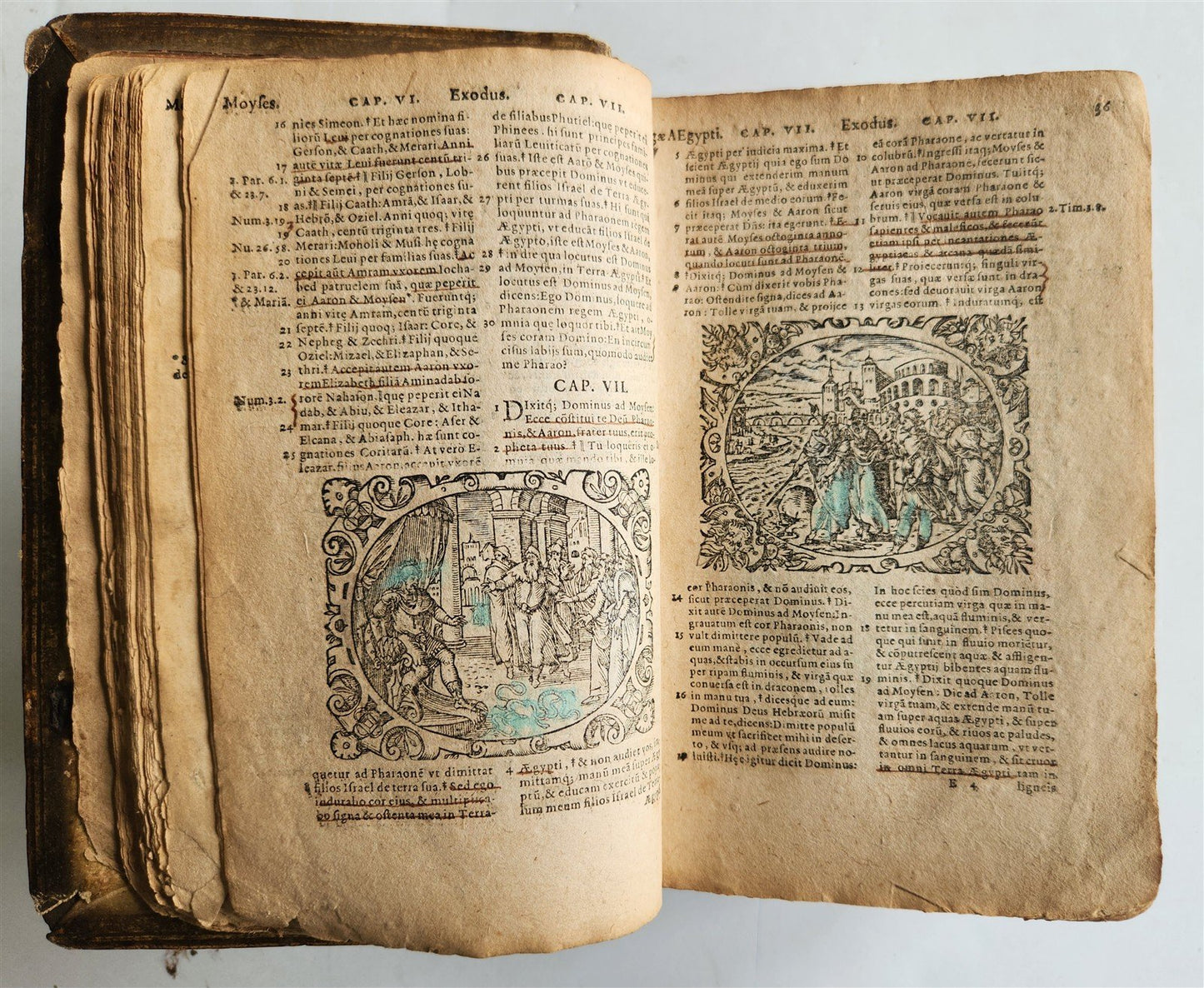 1585 BIBLE ILLUSTRATED antique ORIGINAL PIGSKIN BINDING LATIN BIBLIA SACRA 16 c.
