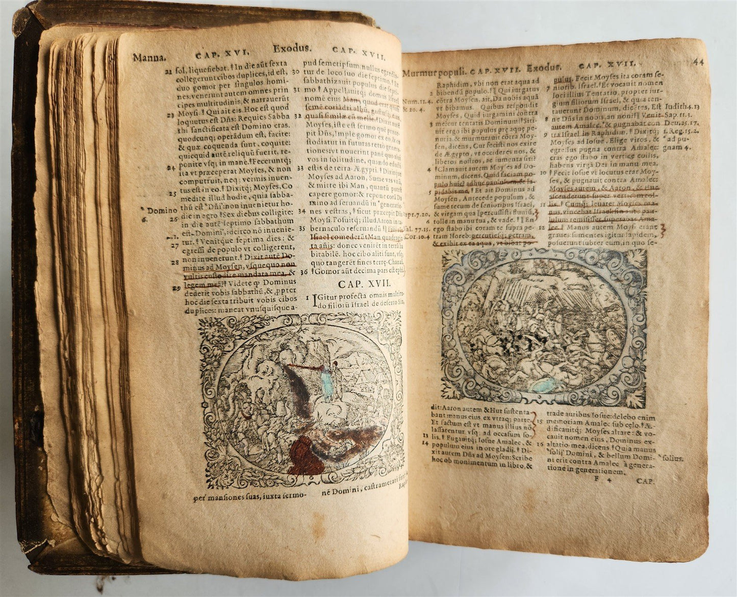 1585 BIBLE ILLUSTRATED antique ORIGINAL PIGSKIN BINDING LATIN BIBLIA SACRA 16 c.
