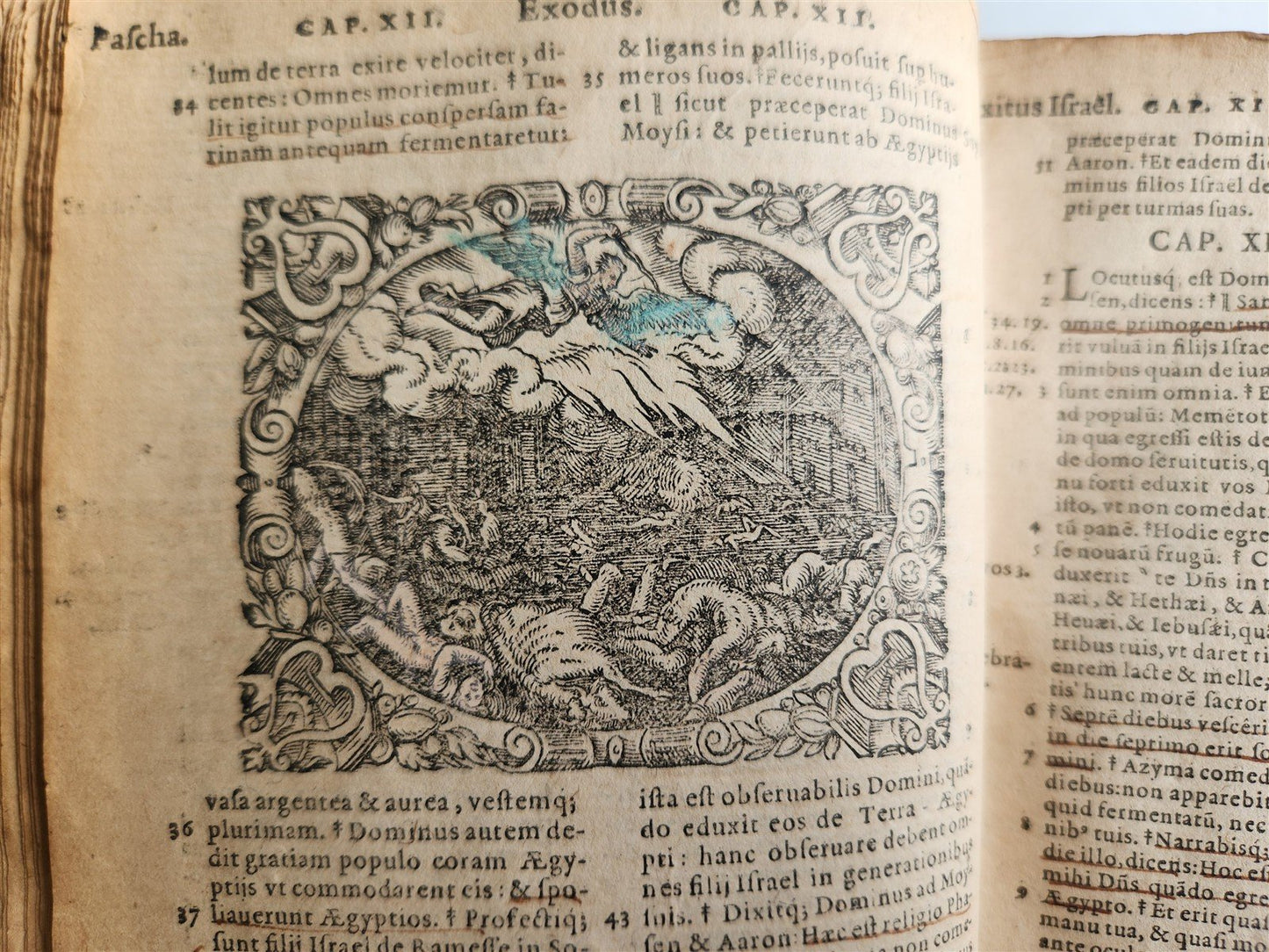 1585 BIBLE ILLUSTRATED antique ORIGINAL PIGSKIN BINDING LATIN BIBLIA SACRA 16 c.