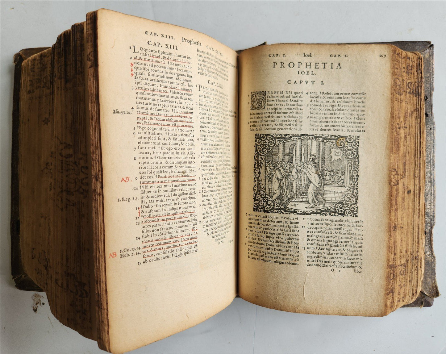 1585 BIBLE ILLUSTRATED antique ORIGINAL PIGSKIN BINDING LATIN BIBLIA SACRA 16 c.