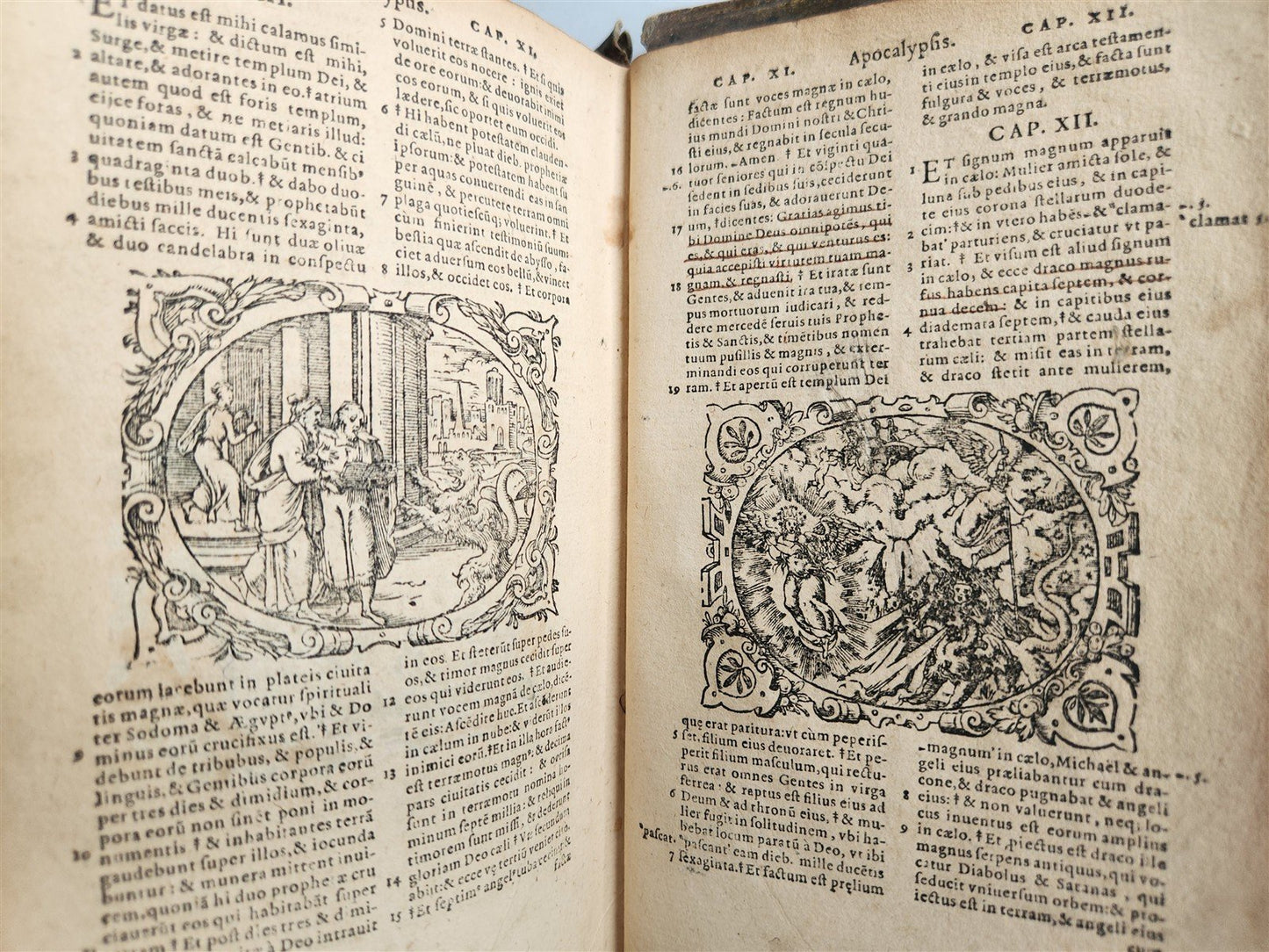1585 BIBLE ILLUSTRATED antique ORIGINAL PIGSKIN BINDING LATIN BIBLIA SACRA 16 c.