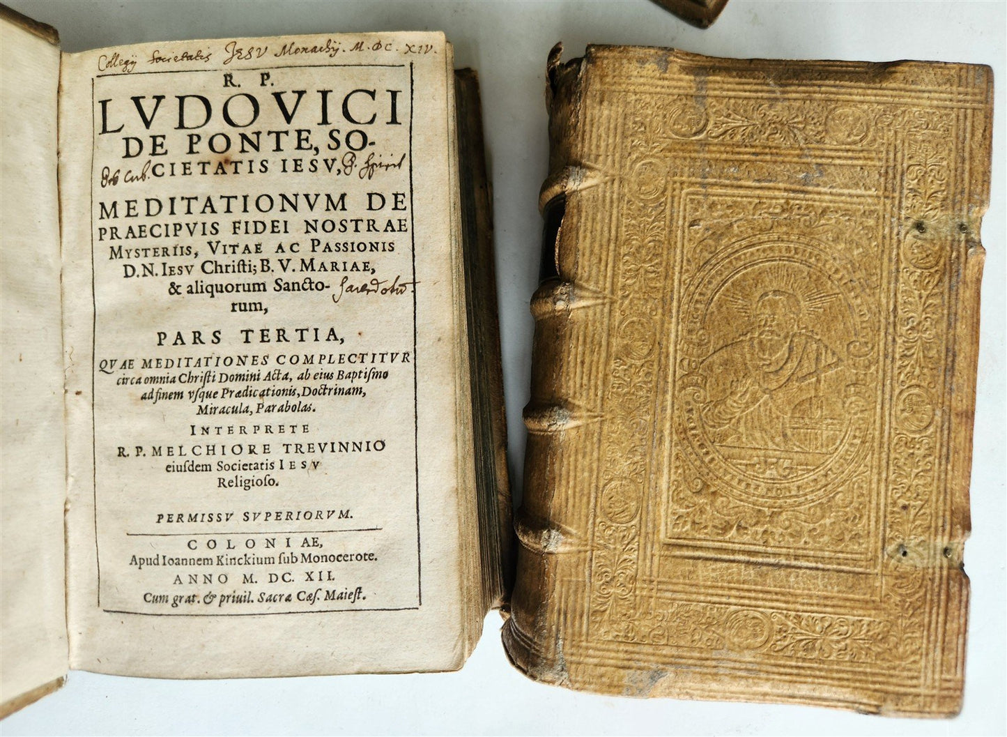 1611 MEDITATIONS by LUDOVICO DE PONTE antique 4 PIGSKIN BOUND VOLUMES SET