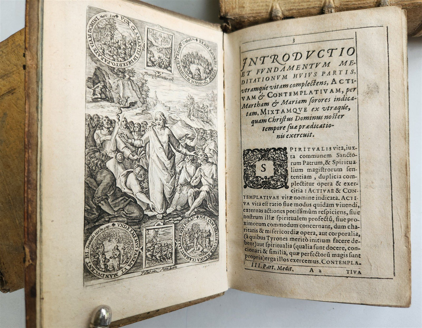 1611 MEDITATIONS by LUDOVICO DE PONTE antique 4 PIGSKIN BOUND VOLUMES SET