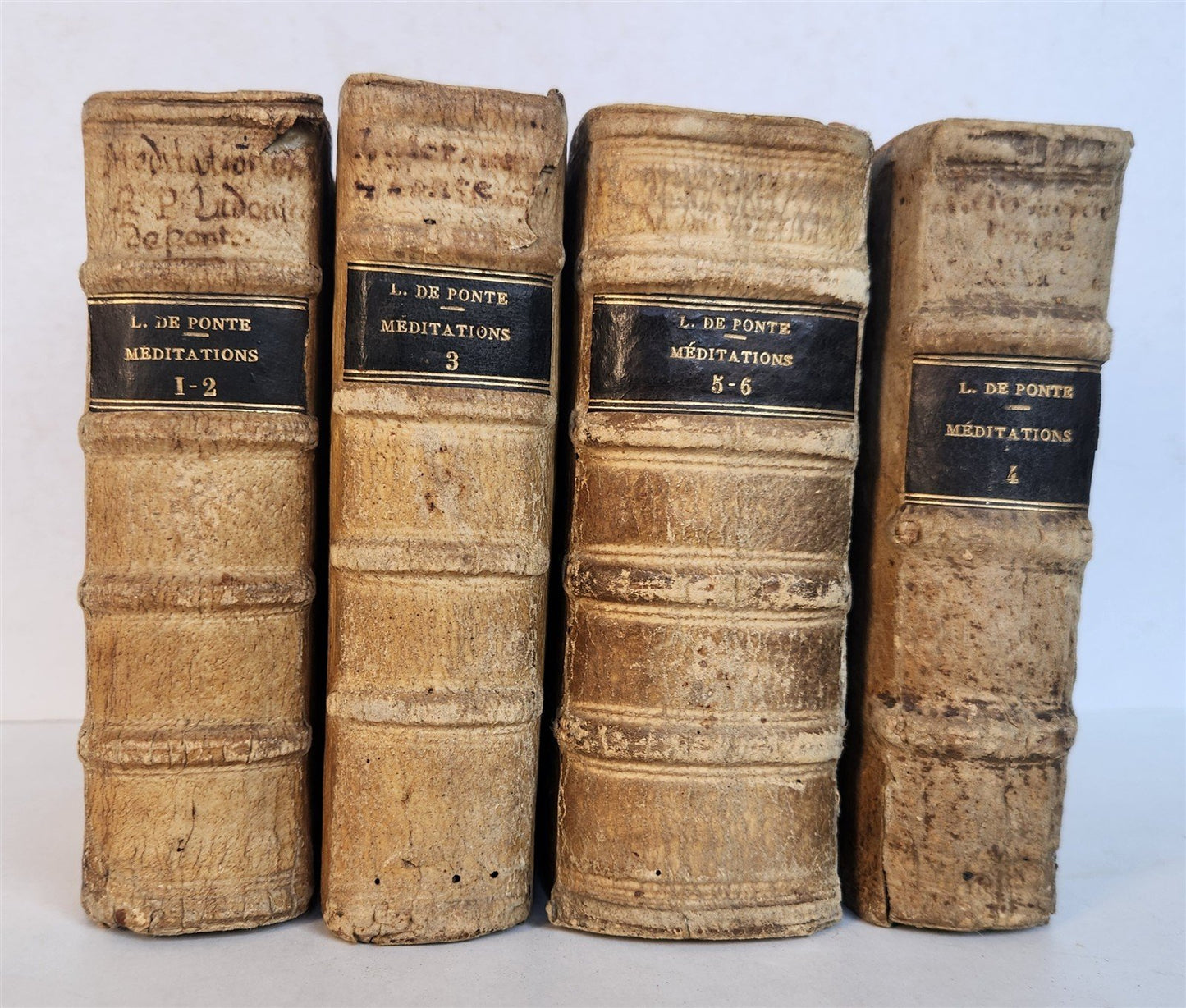 1611 MEDITATIONS by LUDOVICO DE PONTE antique 4 PIGSKIN BOUND VOLUMES SET