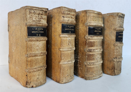 1611 MEDITATIONS by LUDOVICO DE PONTE antique 4 PIGSKIN BOUND VOLUMES SET