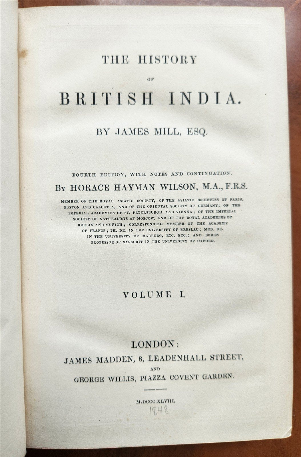 1848 HISTORY of BRITISH INDIA by JAMES MILL 9 VOLUMES ILLUSTRATED w/ MAP antique