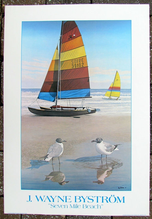 J.WAYNE BYSTROM SEVEN MILE BEACH 1986 VINTAGE TRAVEL POSTER print AVALON NJ
