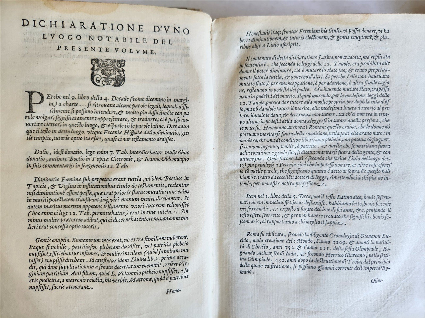 1586 ROMAN HISTORY by TITUS LIVIUS 2 VOLUMES in ITALIAN antique 16th CENTURY