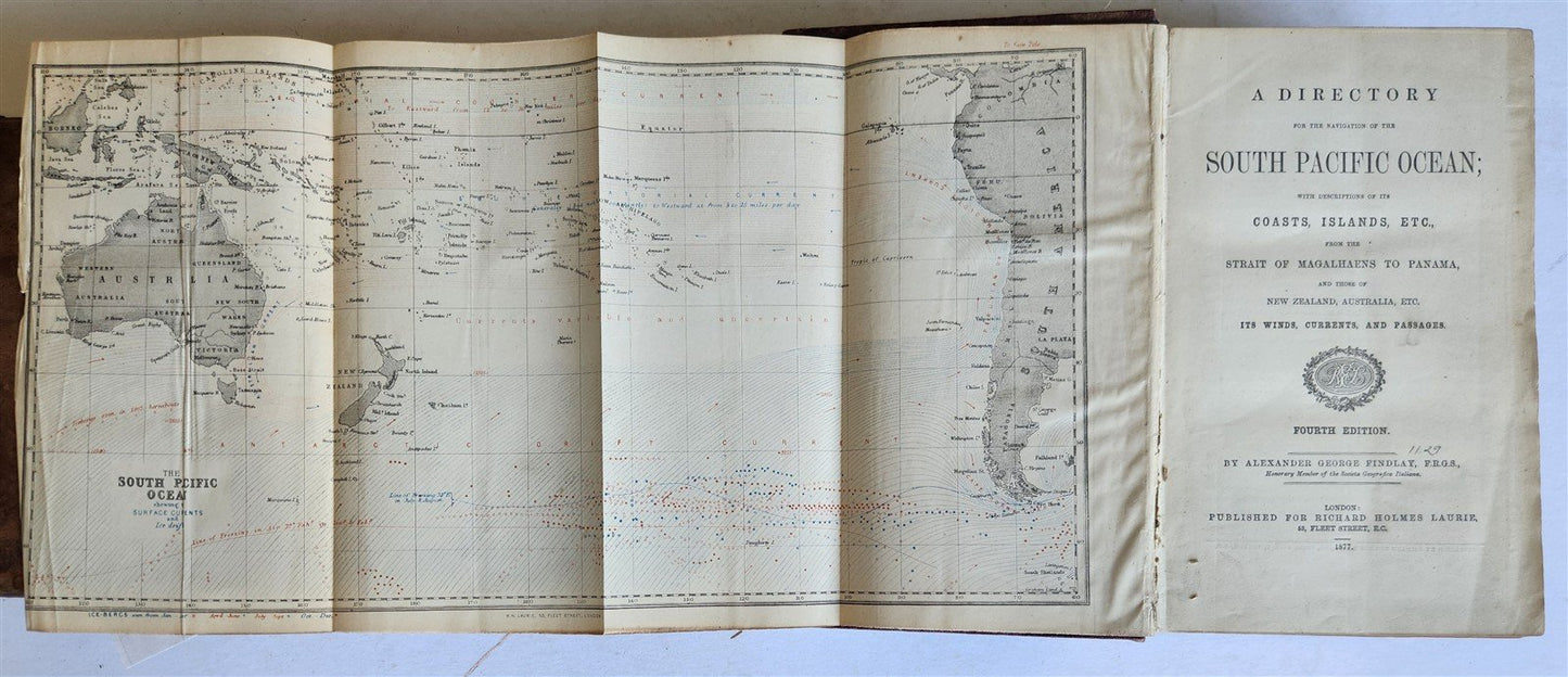 1877 DIRECTORY for NAVIGATION of SOUTH PACIFIC OCEAN antique ILLUSTRATED w/ MAPS