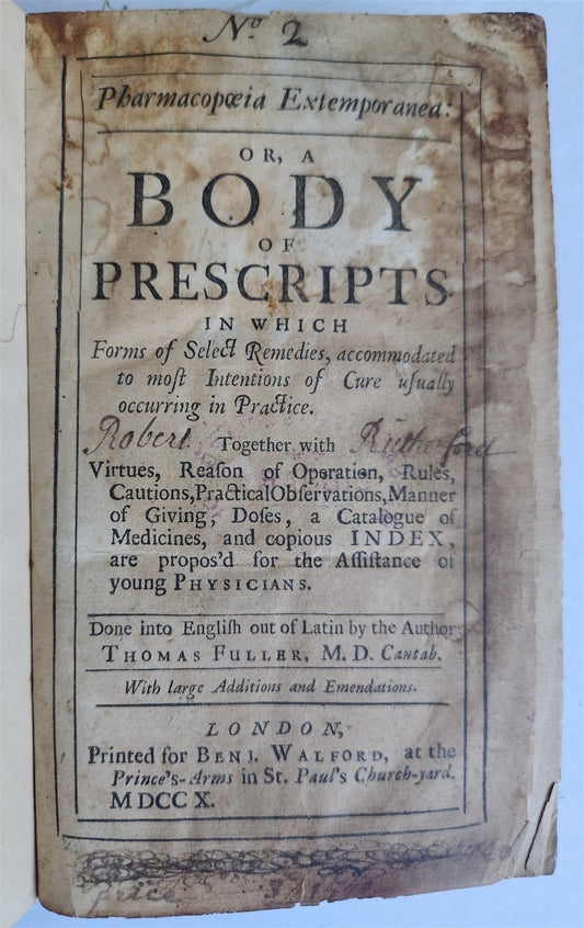 1710 Pharmacopoeia Extemporanea or Body of Prescripts antique in ENGLISH