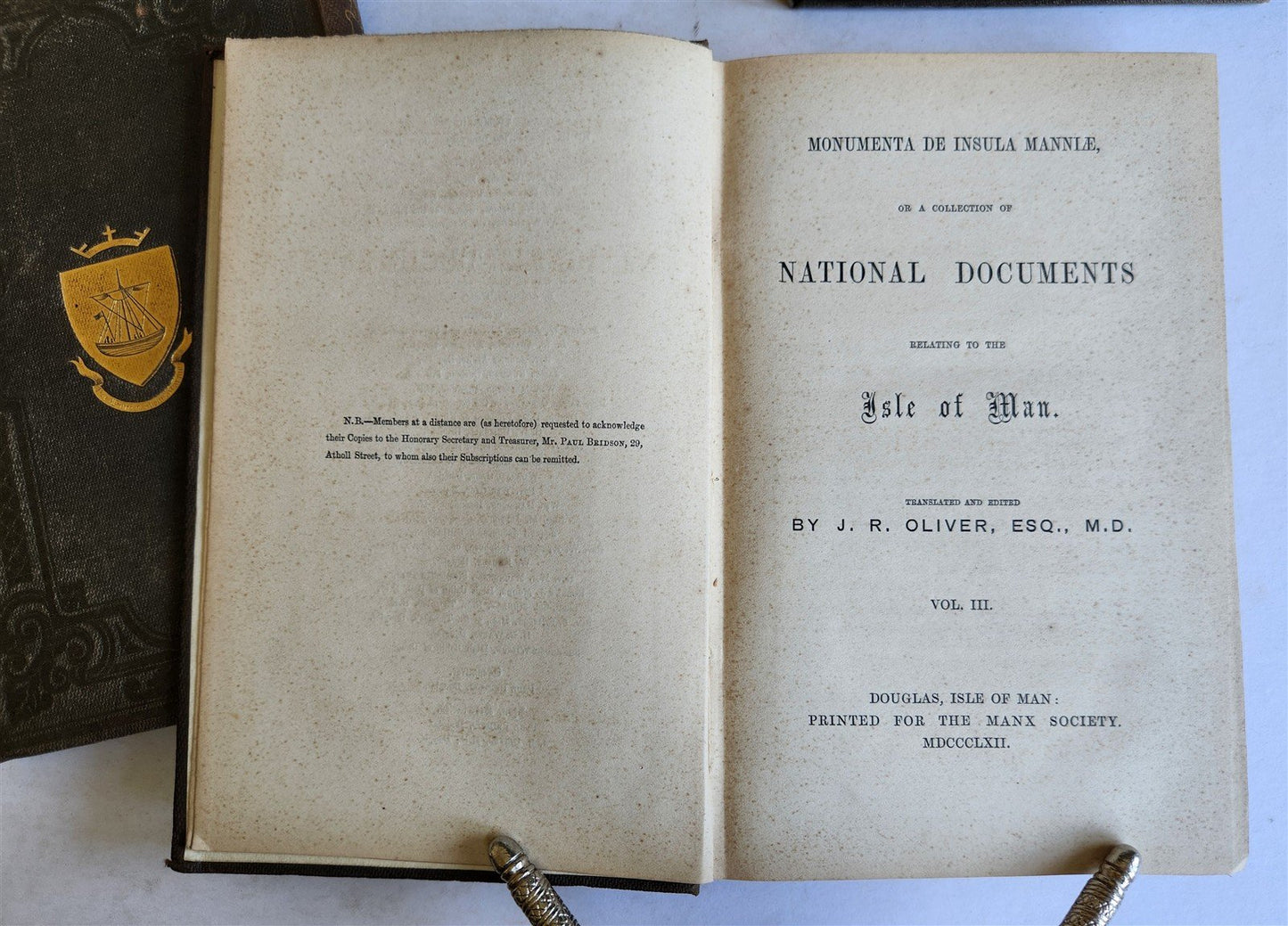 1860 Collection of National Documents relating to the ISLE of MAN antique 3 VOLS