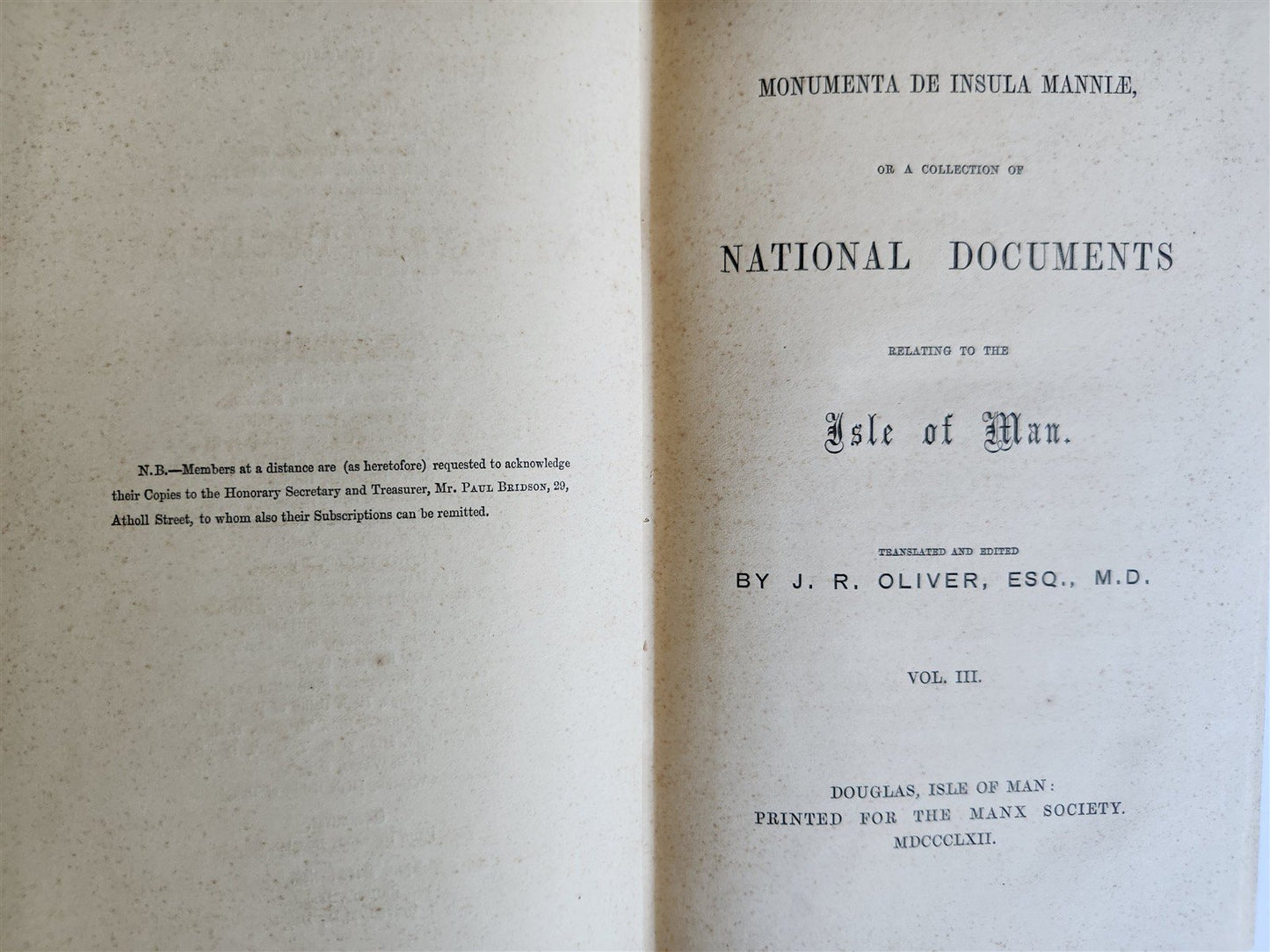 1860 Collection of National Documents relating to the ISLE of MAN antique 3 VOLS