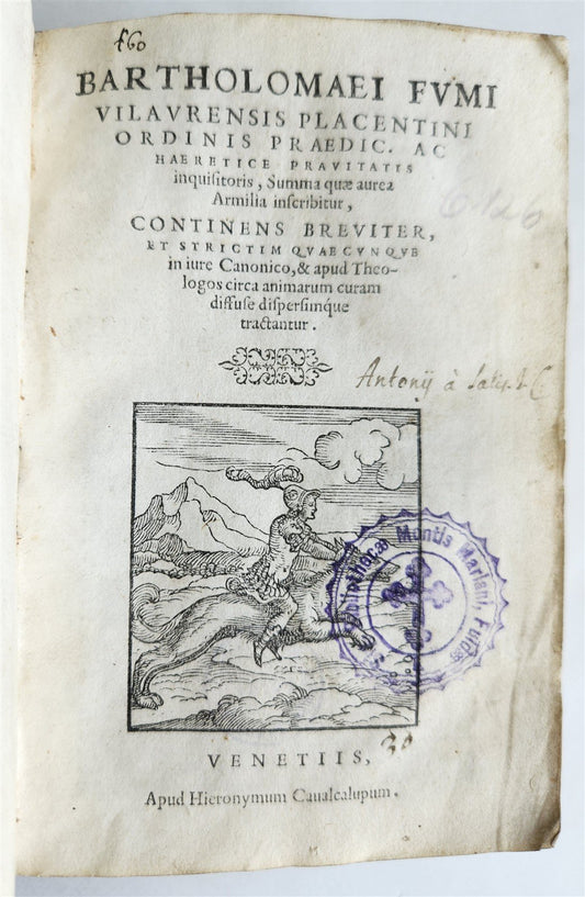1559 THEOLOGY by Bartolomeo Fumo antique 16th CENTURY VELLUM BINDING