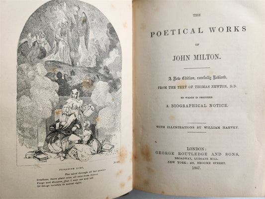1867 THE POETICAL WORKD of JOHN MILTON ANTIQUE illustrated by WILLIAM HARVEY