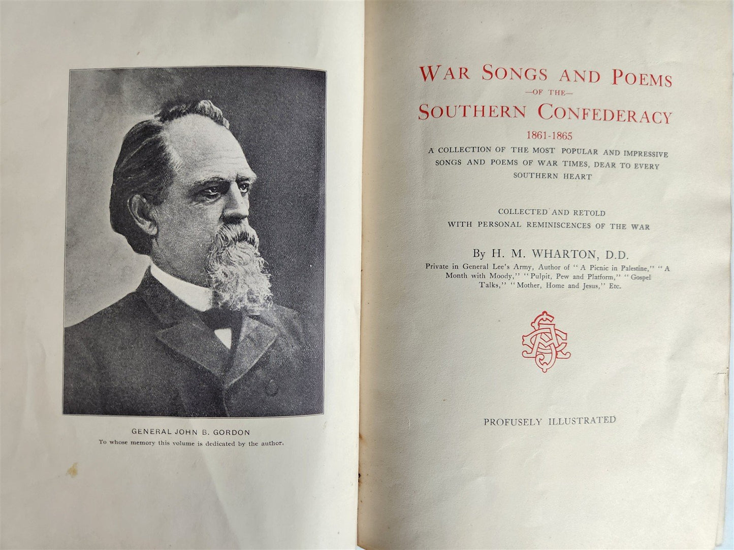 1904 WAR SONGS & POEMS of SOUTHERN CONFEDERACY H. M. Wharton ANTIQUE illustrated