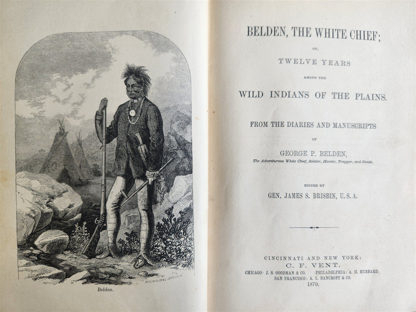 1870 BELDEN WHITE CHIEF 12 YEARS among WILD INDIANS OF THE PLAINS antique